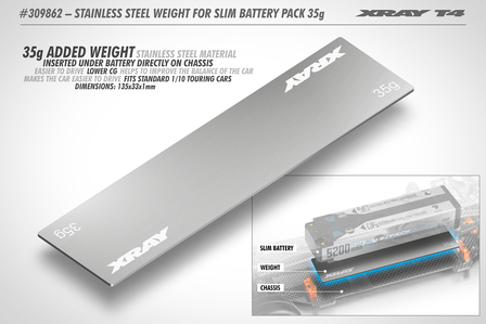 Xray STAINLESS STEEL WEIGHT FOR SLIM BATTERY PACK 35G - 309862