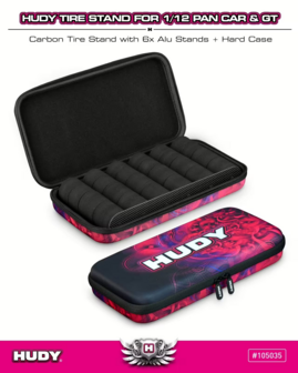 Hudy Carbon Tire Stand 6x + Hard Case - 1/12 Pan Car &amp; 1/12 Gt - 105035