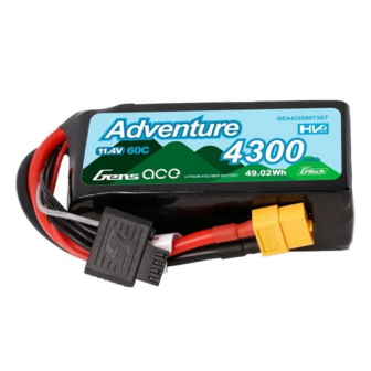 Gens Ace 4300mah 3s 60c Hv Lipo Battery With Xt60 &amp; 1to3 Plug | Adventure Series | G-tech - 433S60T3GT