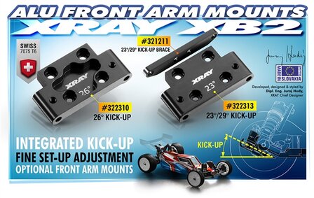 XRAY ALU FRONT LOWER ARM MOUNT 23&deg;//29&deg; KICK-UP - SWISS 7075 T6 - 322313