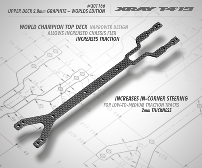 XRAY T4&#039;19 UPPER DECK 2.0MM GRAPHITE - WORLDS EDITION - 301166