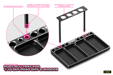 HUDY ALU TRAY FOR 1/10 OFF-ROAD DIFF &amp; SHOCKS - 109801