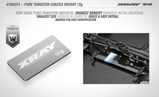 Xray PURE TUNGSTEN CHASSIS WEIGHT 12g - 306551