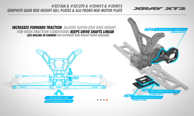 XRAY GRAPHITE GEAR BOX HEIGHT ADJUSTMENT PLATE 2.2MM - 321268