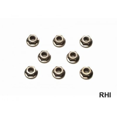 Tamiya TRF Wiel nut 4mm Serrated (8) Black - 42282