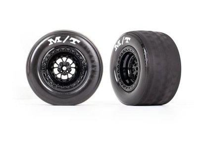 Traxxas Tires & Wheels, Assembled, Glued (weld Gloss Black Wheels, Tires, Foam Inserts) (rear) (2) - 9475