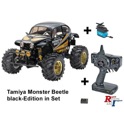 TAMIYA47419-S1/10 RC Monster Beetle black Edition met zender en 5kg servo
