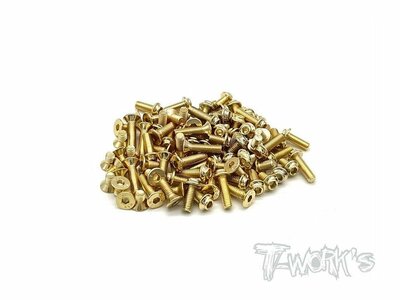 T-Work`s Xray X4 Gold Plated Steel UFO Screw Set for (114)