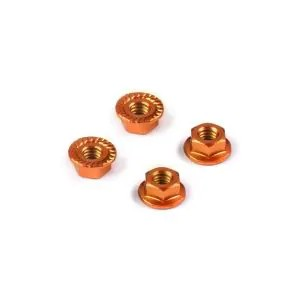 Xray Alu Nut M4 With Serrated Flange - Orange (4) - 296541-O