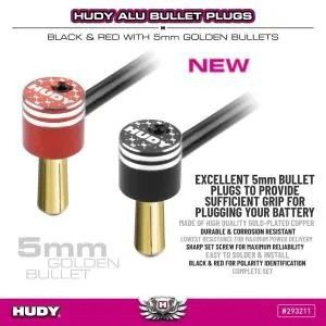 Xray Hudy Alu Bullet Plug Black & Red With 5mm Golden Bullets - Set - 293211